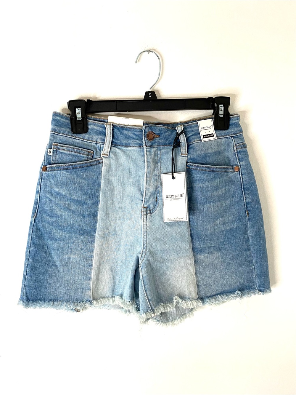 Judy Blue NWT High Rise Two Tone Colorblock Raw Hem Denim Shorts